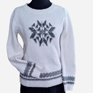 White and Grey Snowflake Cozy Loft Knit Sweater